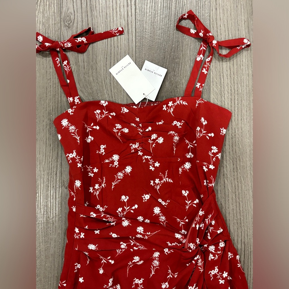 SOLD- NWT Petite Studio NYC Lorraine Midi Dress Red Floral Sun Dress Women’s XS - Picture 8 of 14